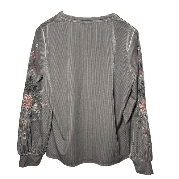 Kate & Sam Womens M Velvet Floral Embroidered Top Balloon Sleeves Cottagecore - Picture 2 of 7